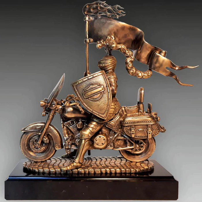 The author's bronze sculpture "Knight on a Harley"